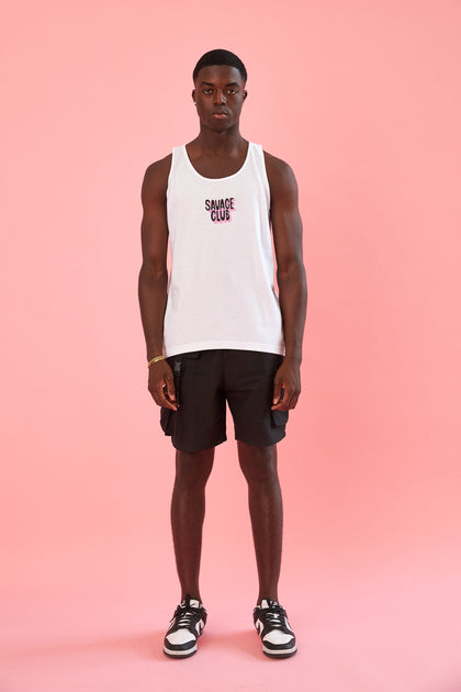 SAVAGE CLUB WHITE TANK TOP T-SHIRT 3D LOGO