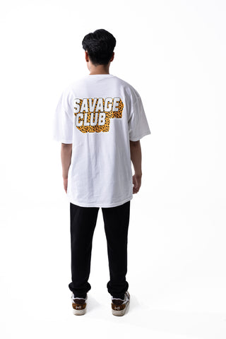 Savage Club Leopard Logo Tee – White