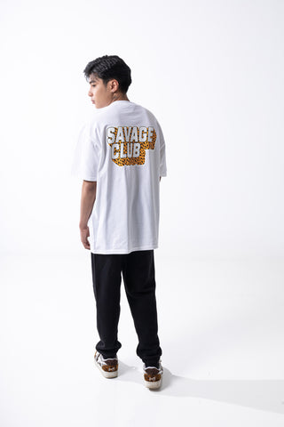 Savage Club Leopard Logo Tee – White