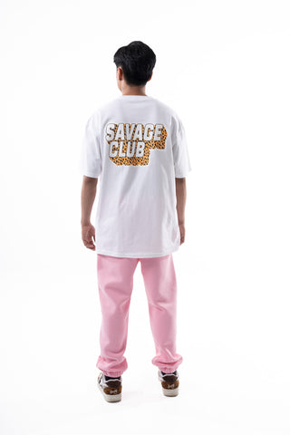 Savage Club Leopard Logo Tee – White