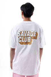 Savage Club Leopard Logo Tee – White
