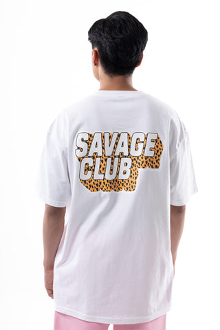 Savage Club Leopard Logo Tee – White