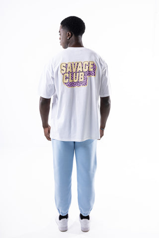 Savage Club Leopard Logo Tee – Purple Cream