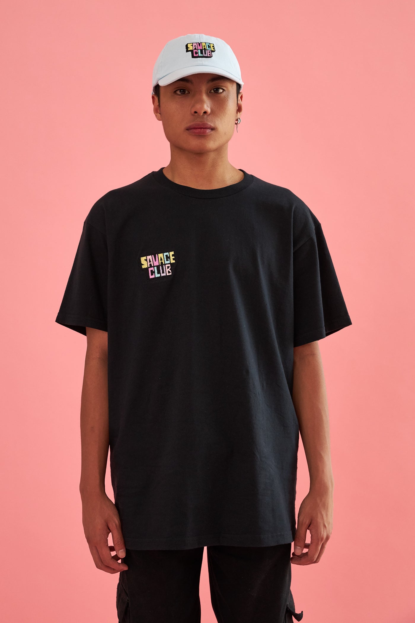 savage club black t-shirt embroidery 3d logo