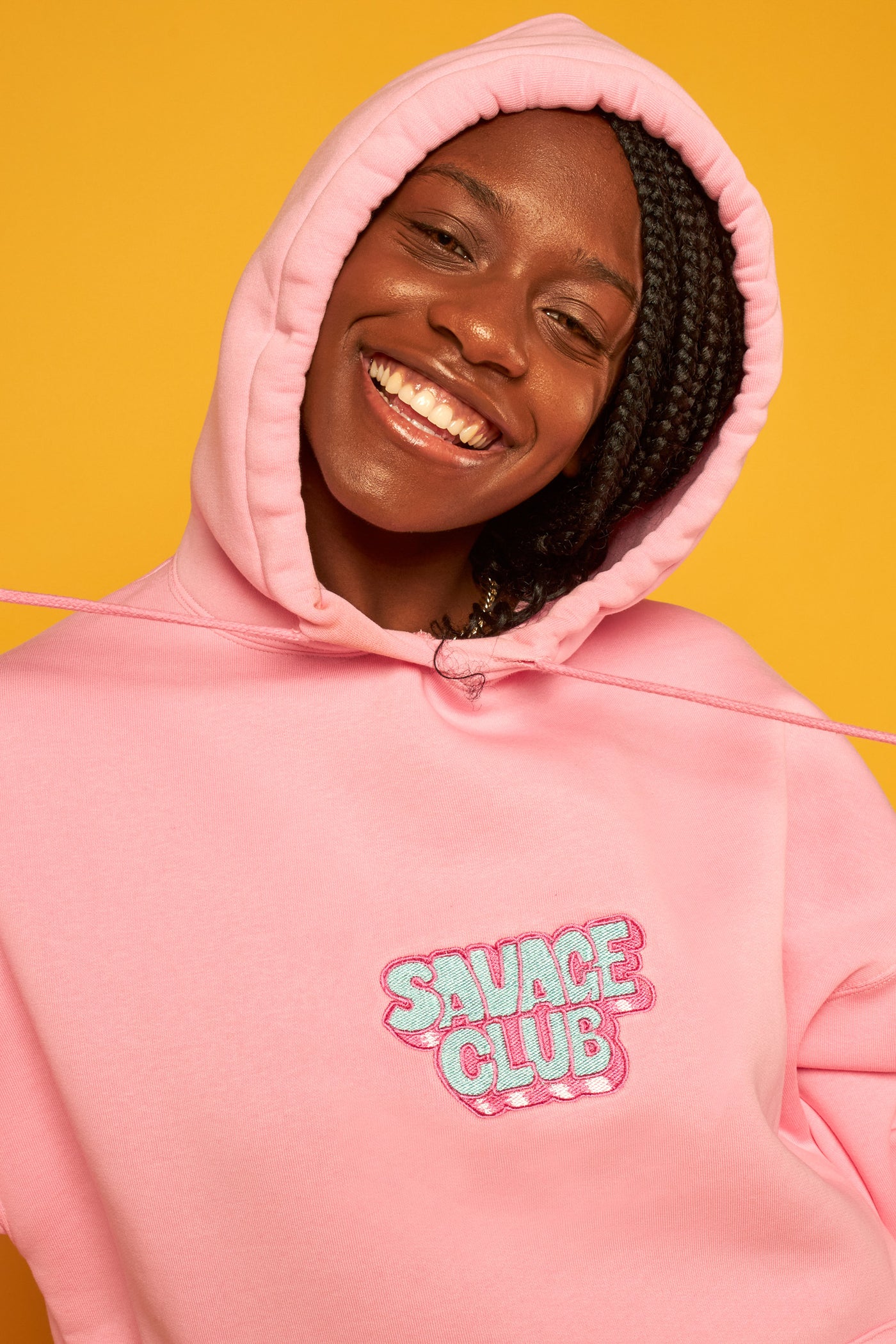 savage club light pink hoodie 3d embroidery logo