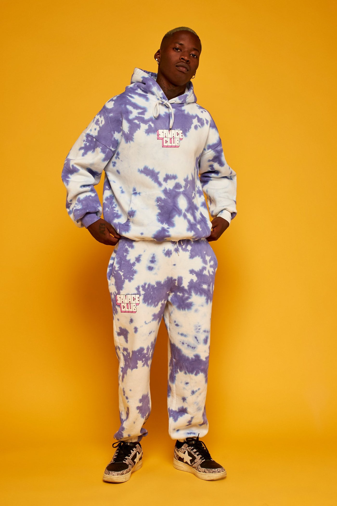 savage club tie dye purple offwhite bottom 3d screen print logo