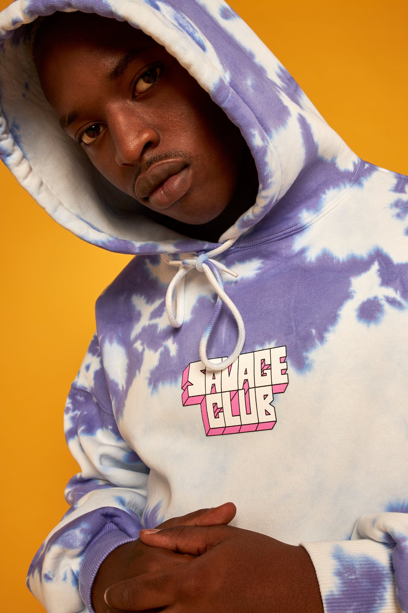 savage club tie dye purple offwhite hoodie 3d screen print logo