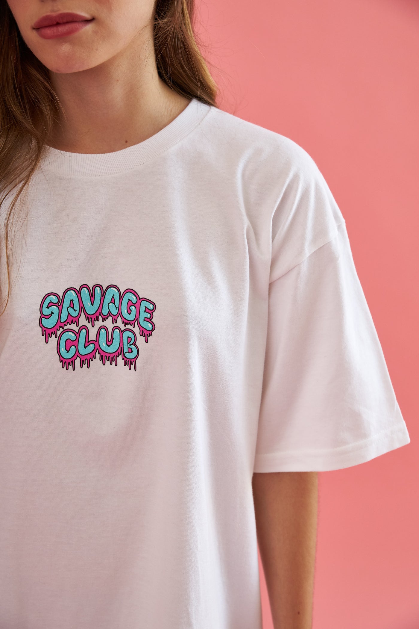 savage club white t-shirt leak logo premium cotton