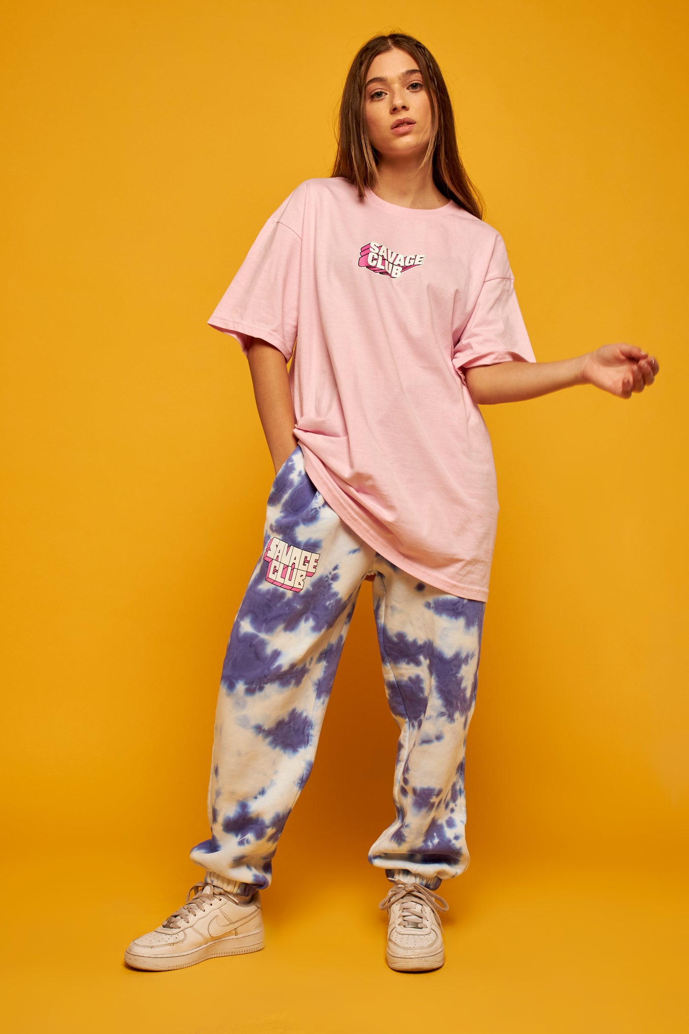 savage club light pink t-shirt 3d leopard logo