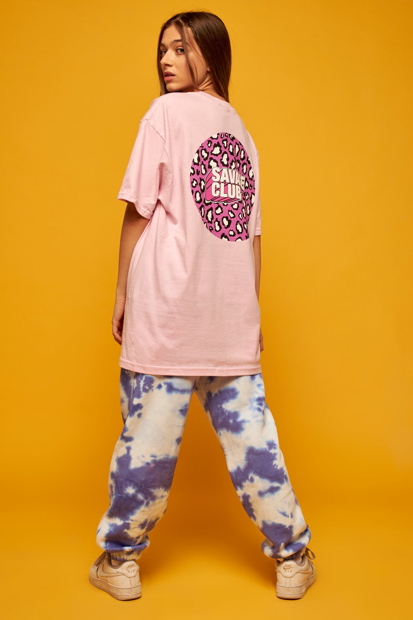 savage club light pink t-shirt 3d leopard logo