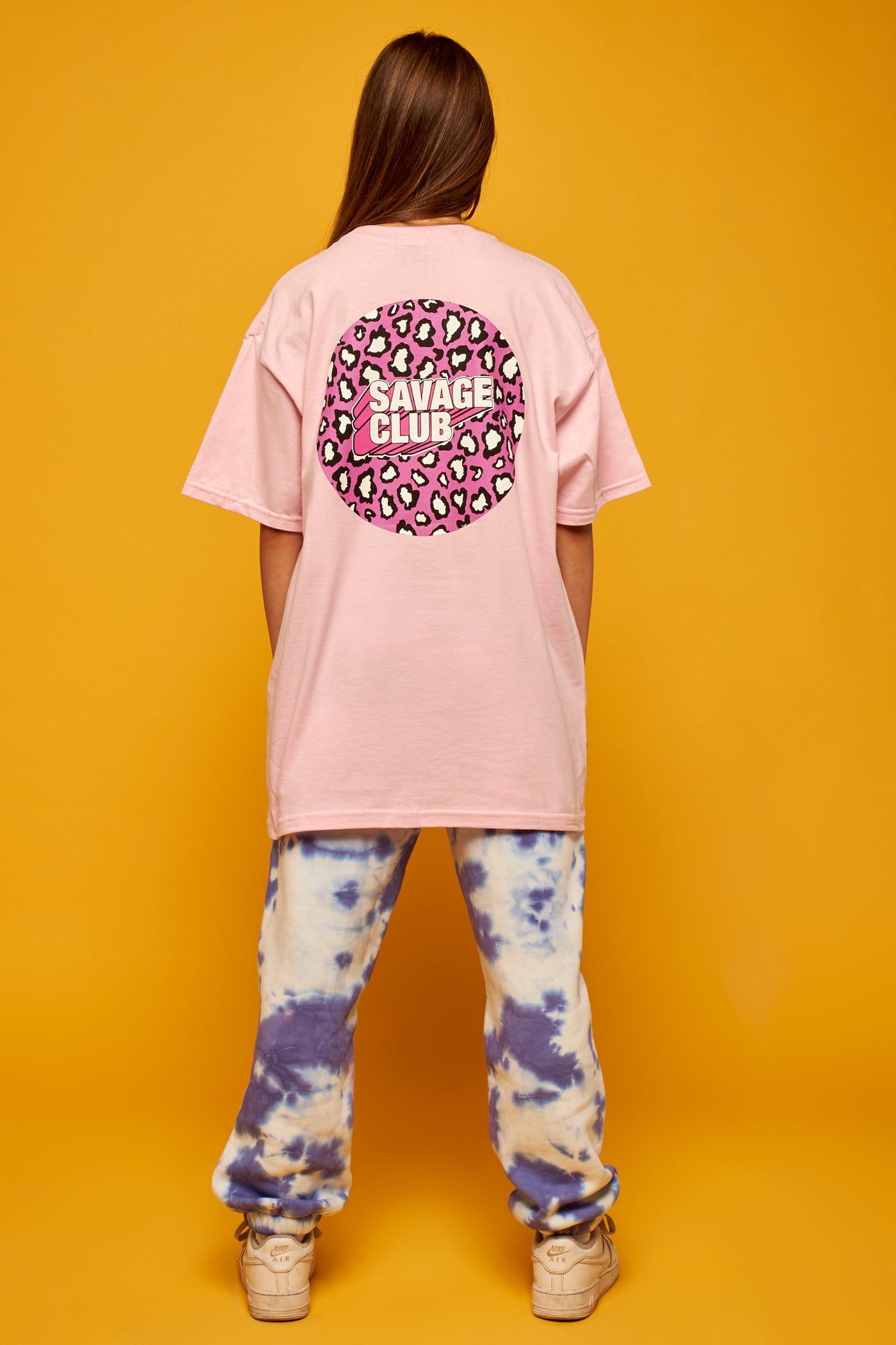 savage club light pink t-shirt 3d leopard logo