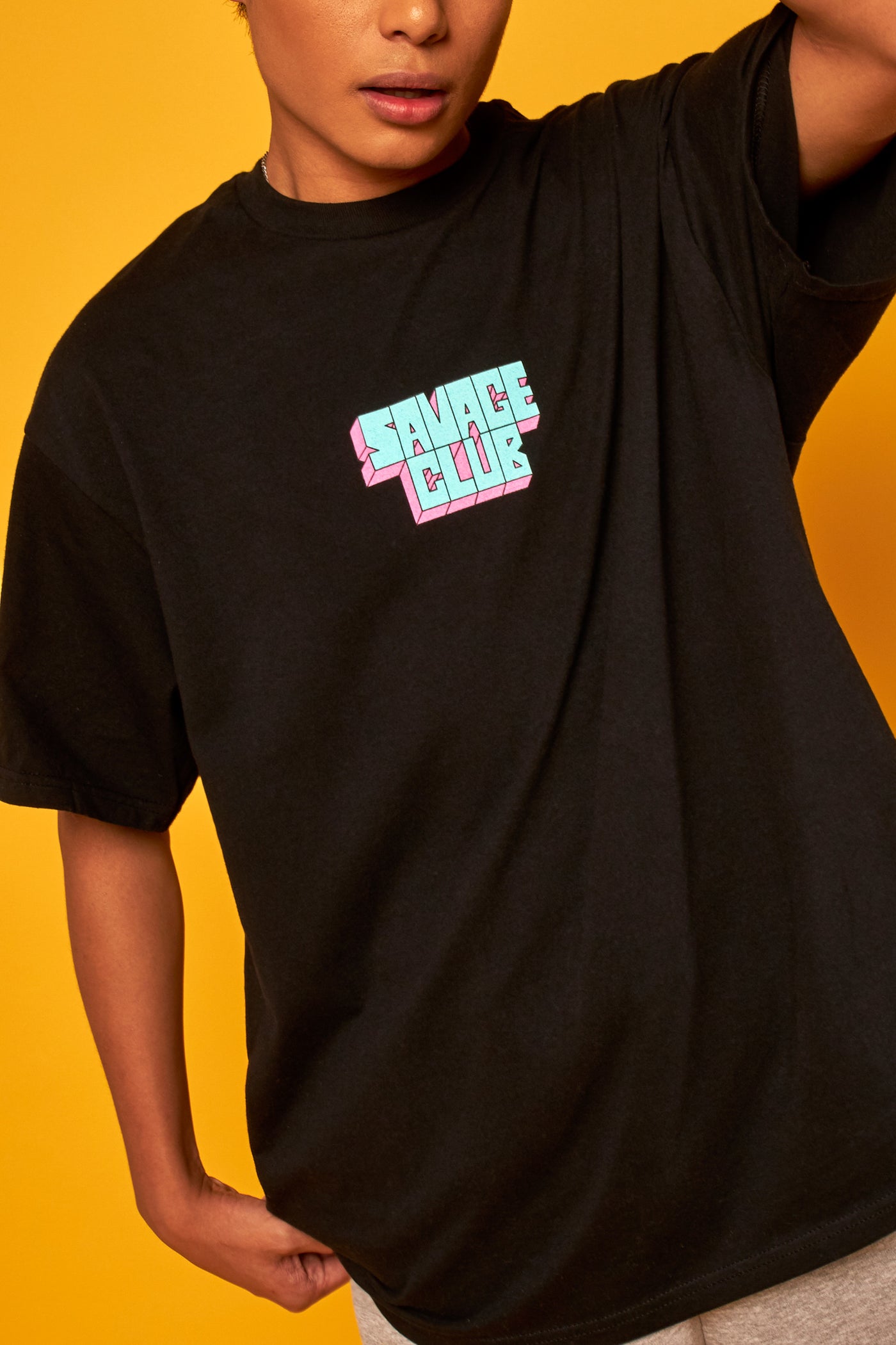 savage club black t-shirt 3d j design premium cotton