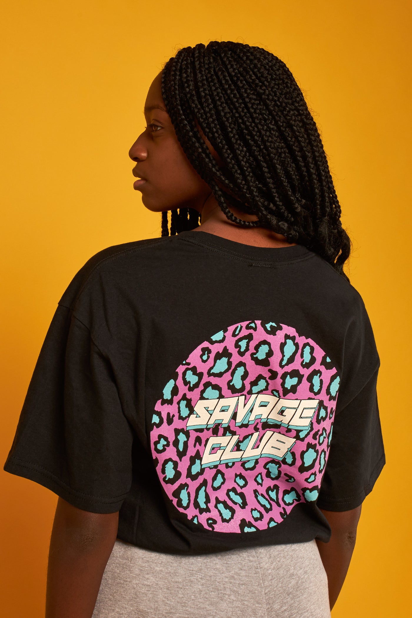 savage club black t-shirt futuristic leopard logo - premium cotton