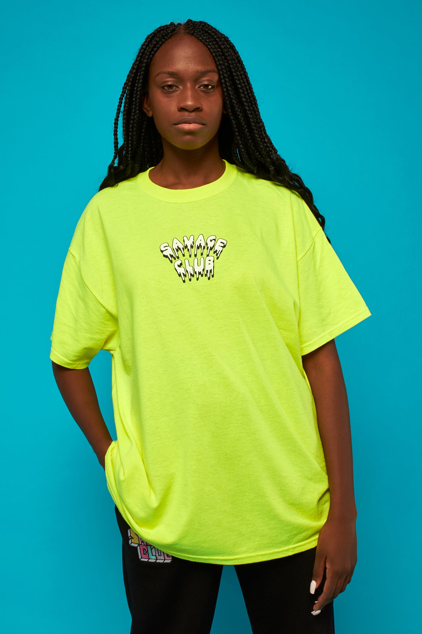 savage club fluo green t-shirt leak logo