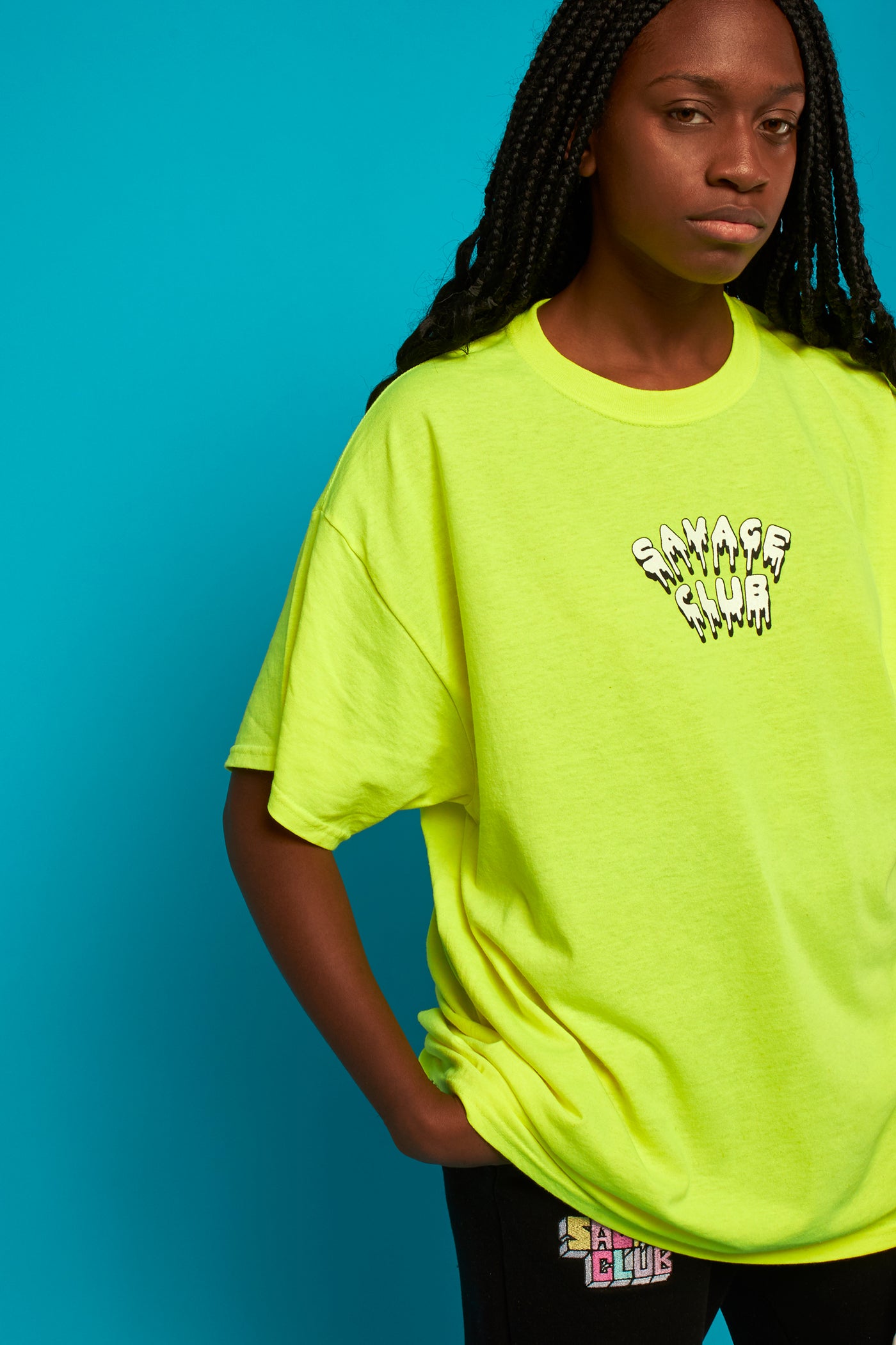 savage club fluo green t-shirt leak logo