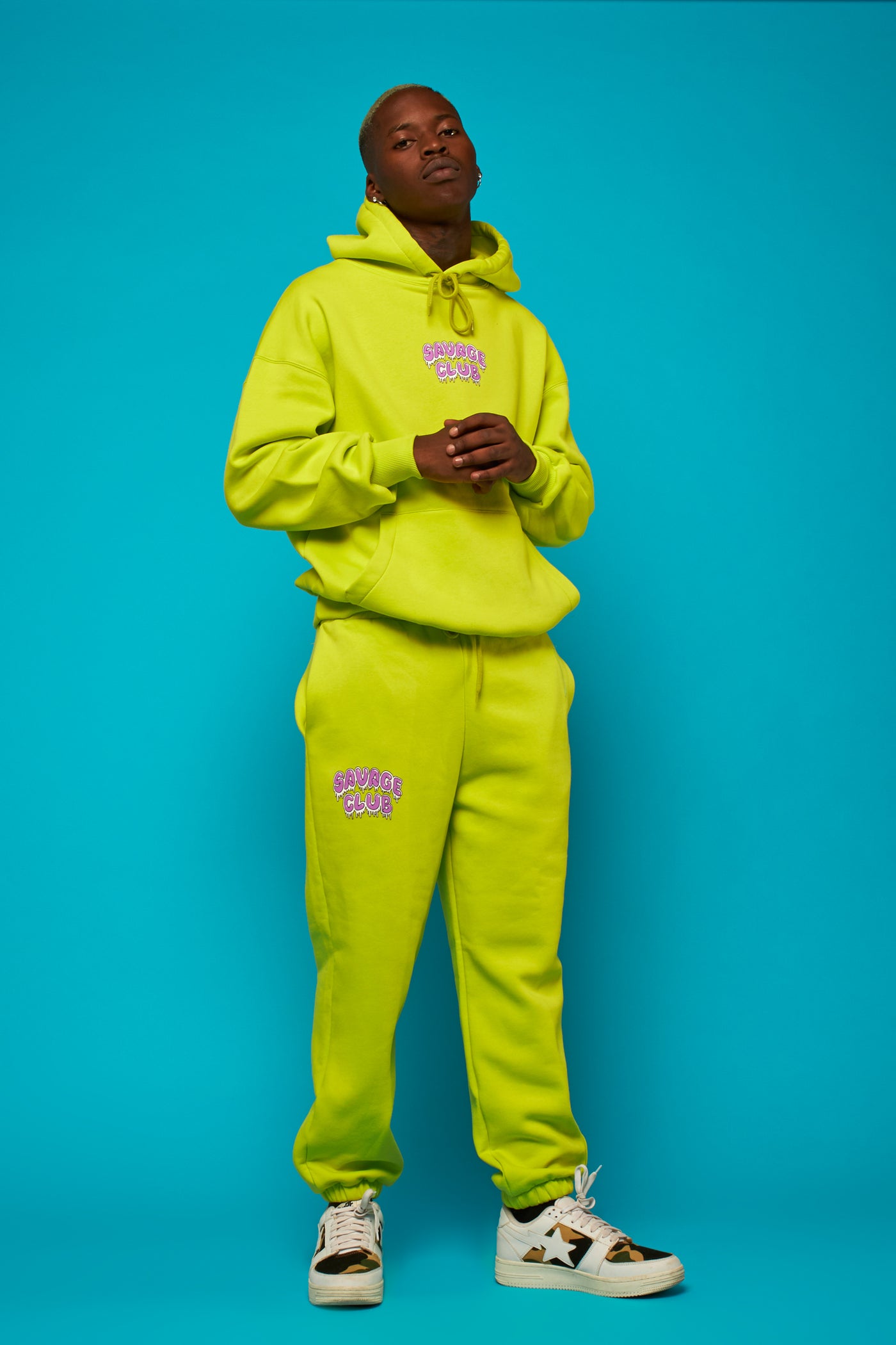 savage club fluo green hoodie leak screen print logo