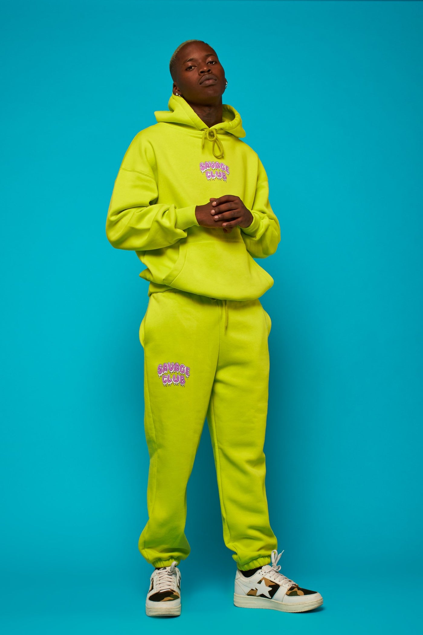 savage club fluo green bottom leak screen print logo