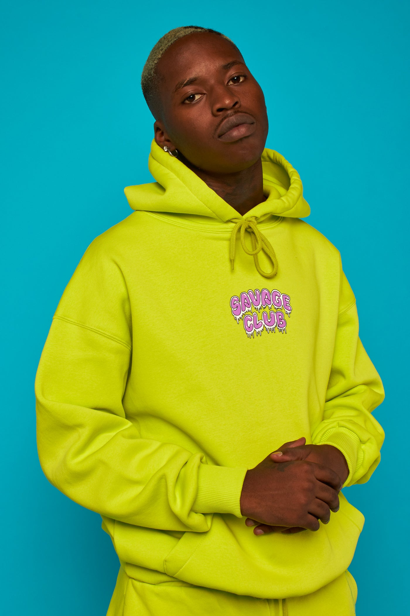 savage club fluo green hoodie leak screen print logo