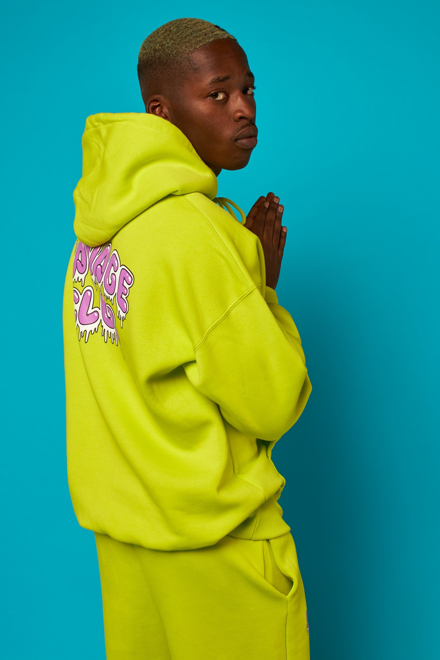 savage club fluo green hoodie leak screen print logo
