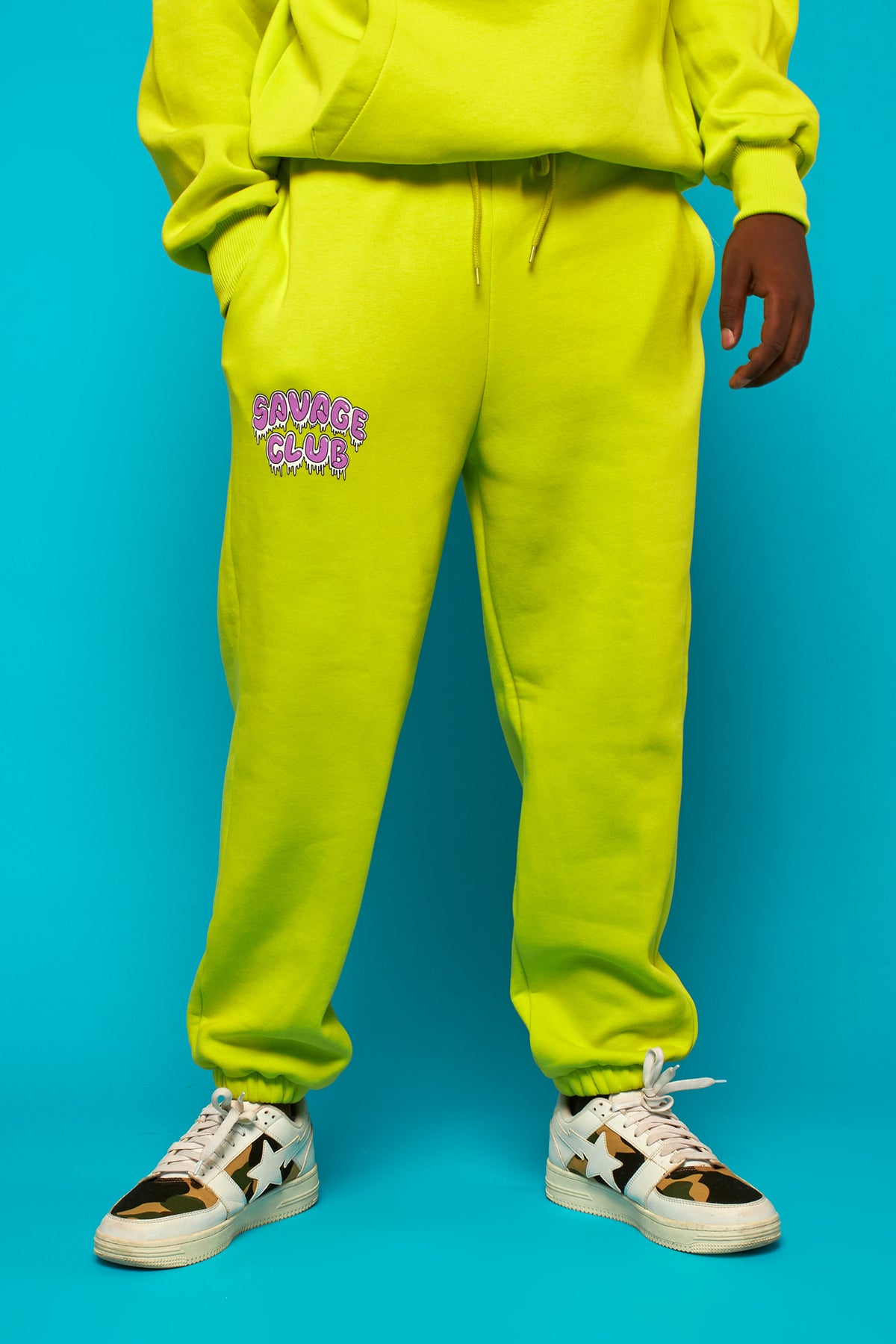 savage club fluo green bottom leak screen print logo