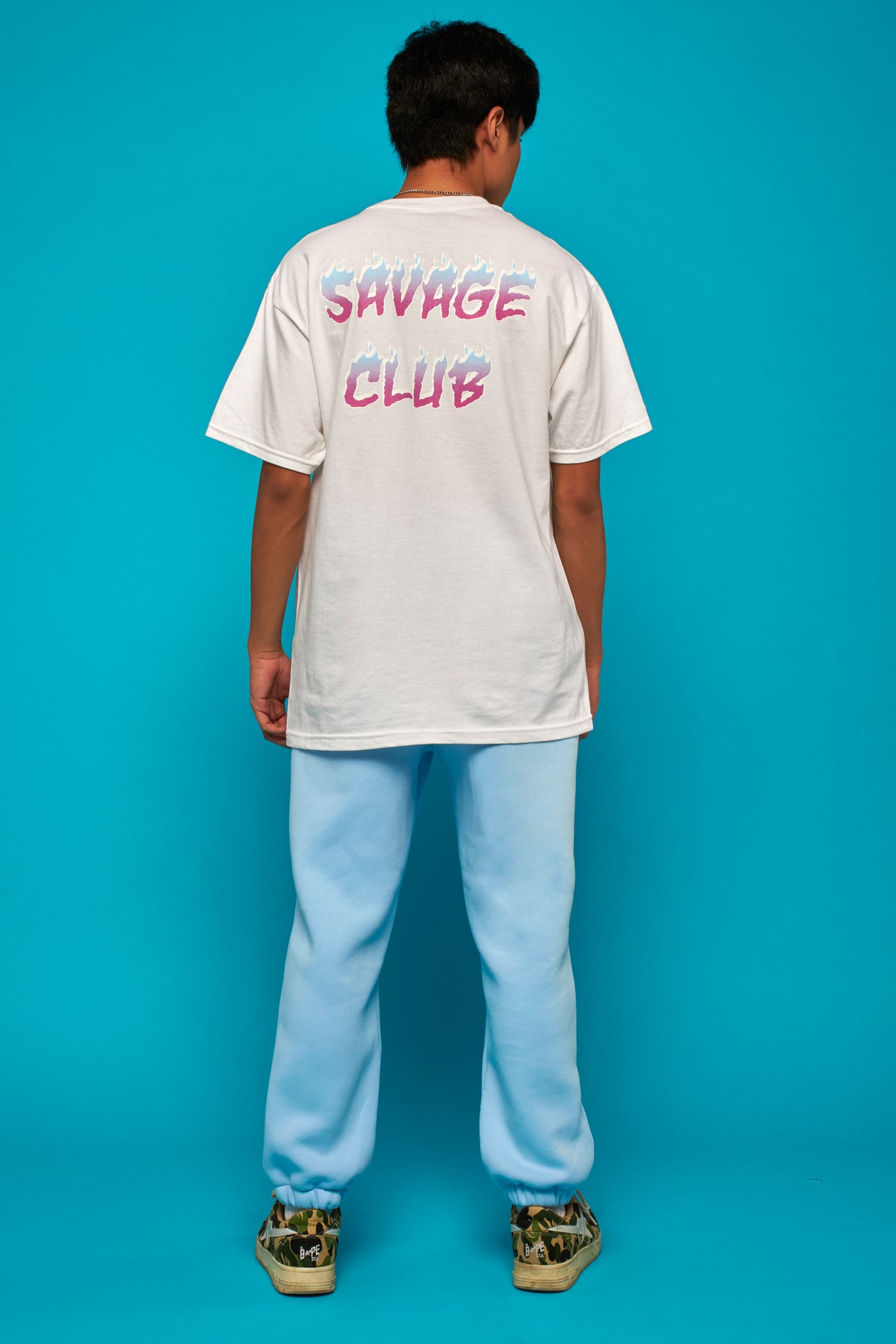 savage club white t-shirt flame gradient logo -premium cotton