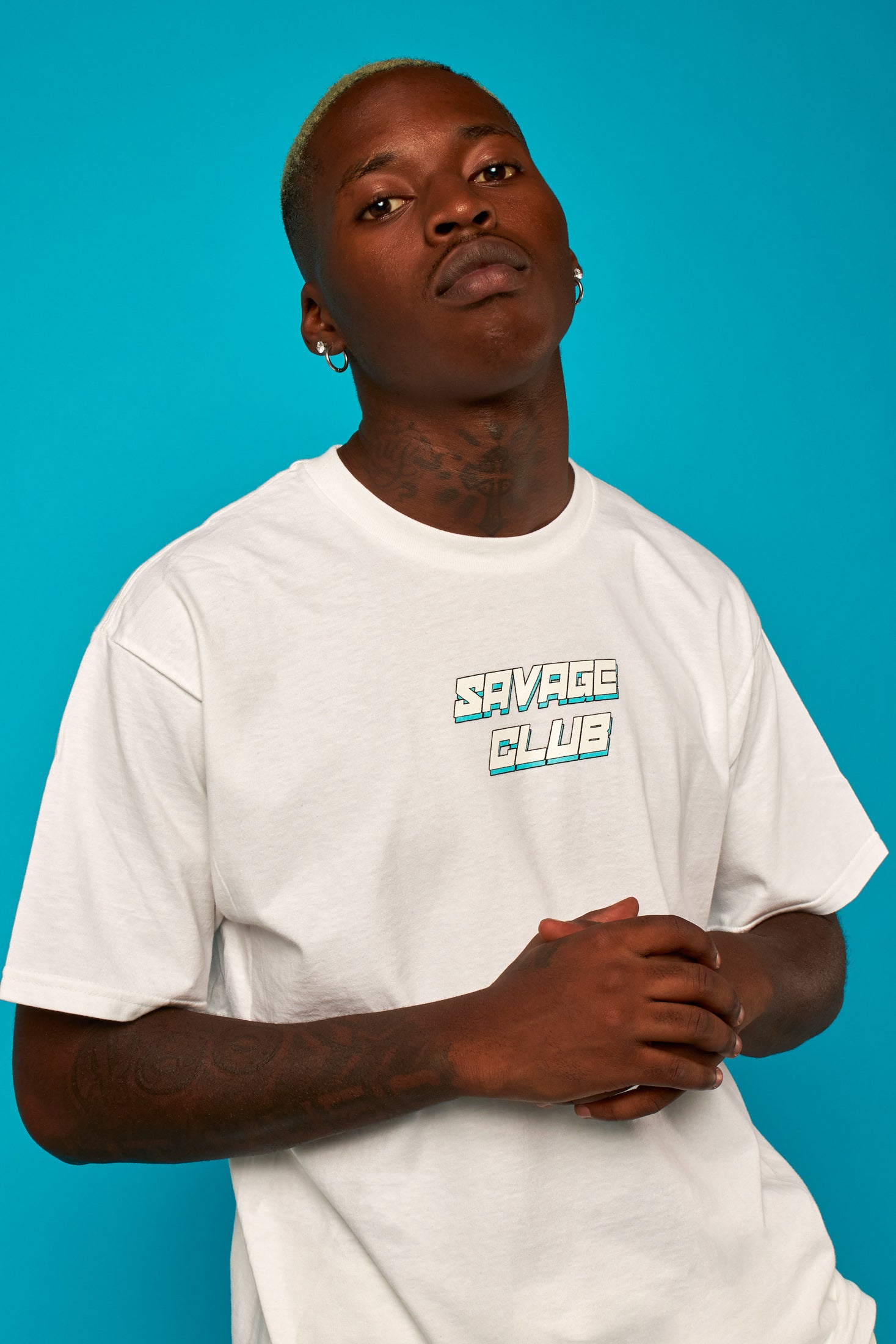 savage club white  t-shirt futuristic leopard logo - premium cotton
