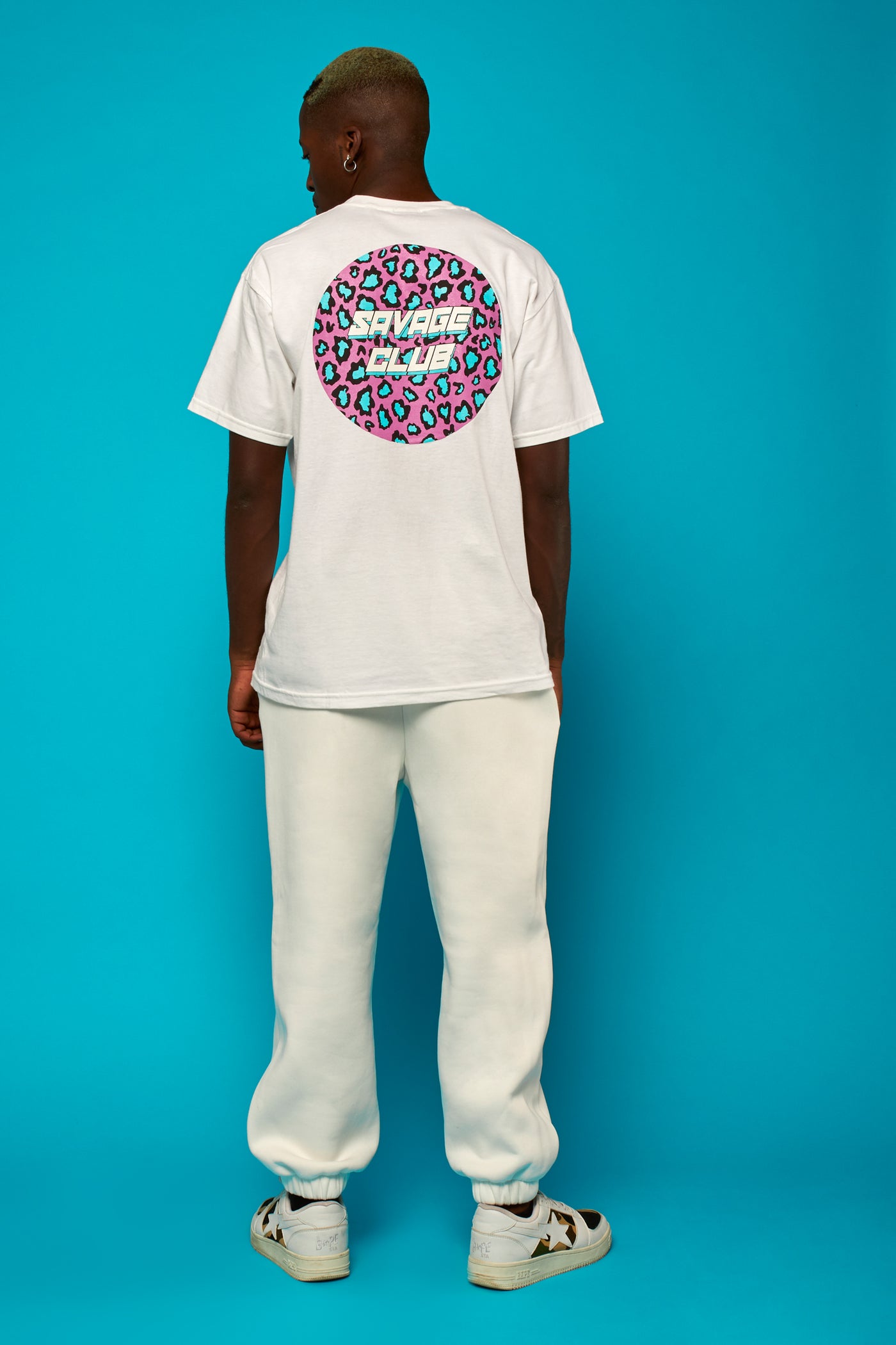 savage club white  t-shirt futuristic leopard logo - premium cotton