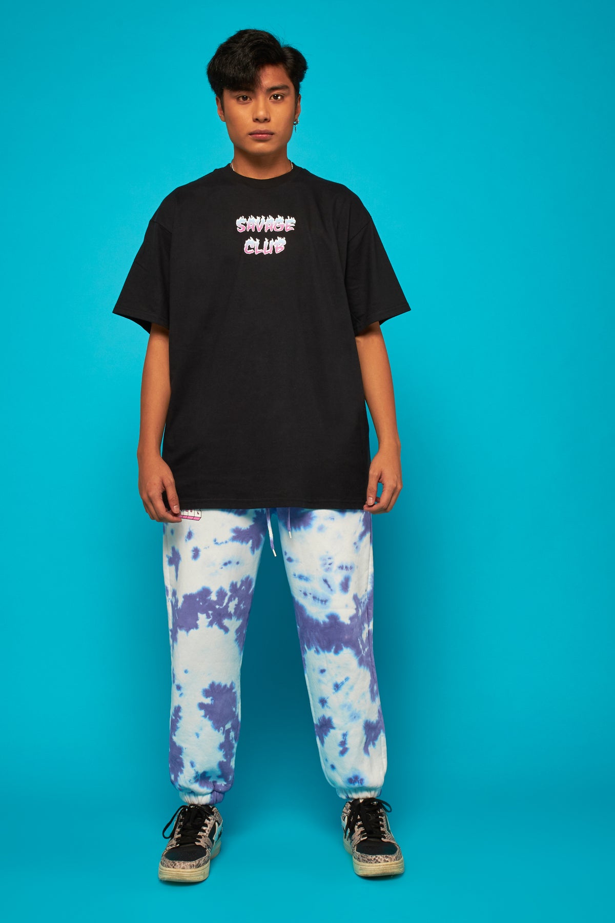 savage club black t-shirt flame gradient logo -premium cotton