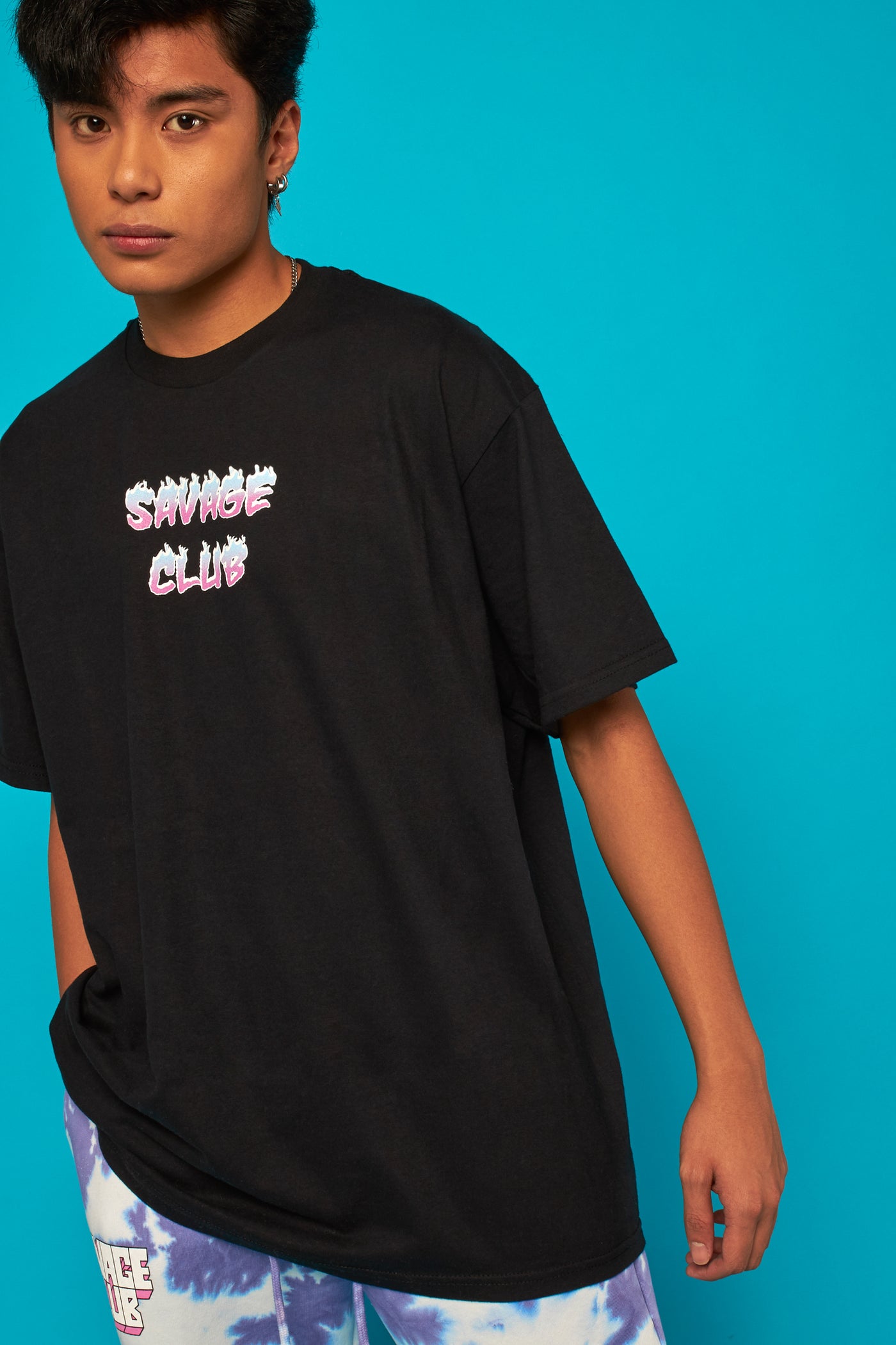 savage club black t-shirt flame gradient logo -premium cotton