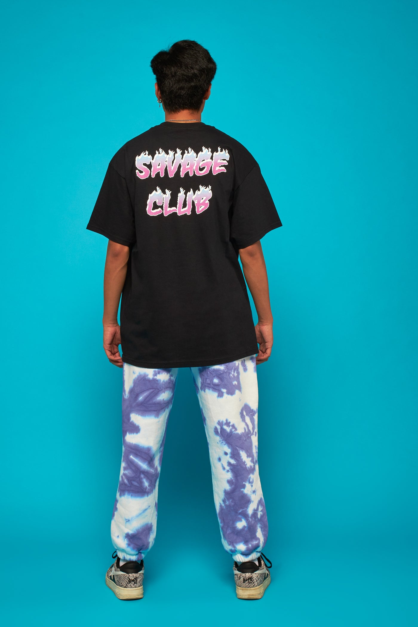 savage club black t-shirt flame gradient logo -premium cotton