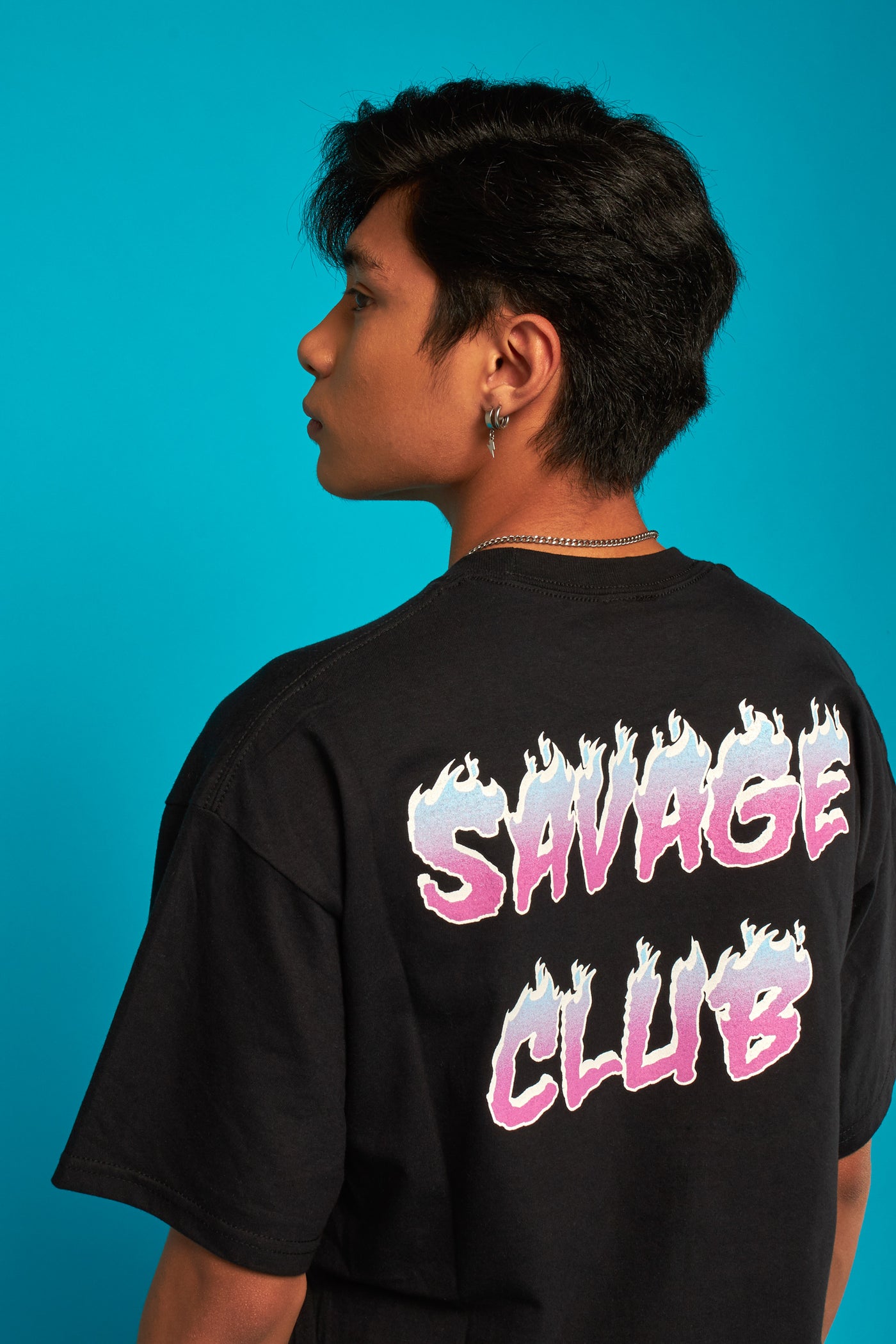 savage club black t-shirt flame gradient logo -premium cotton