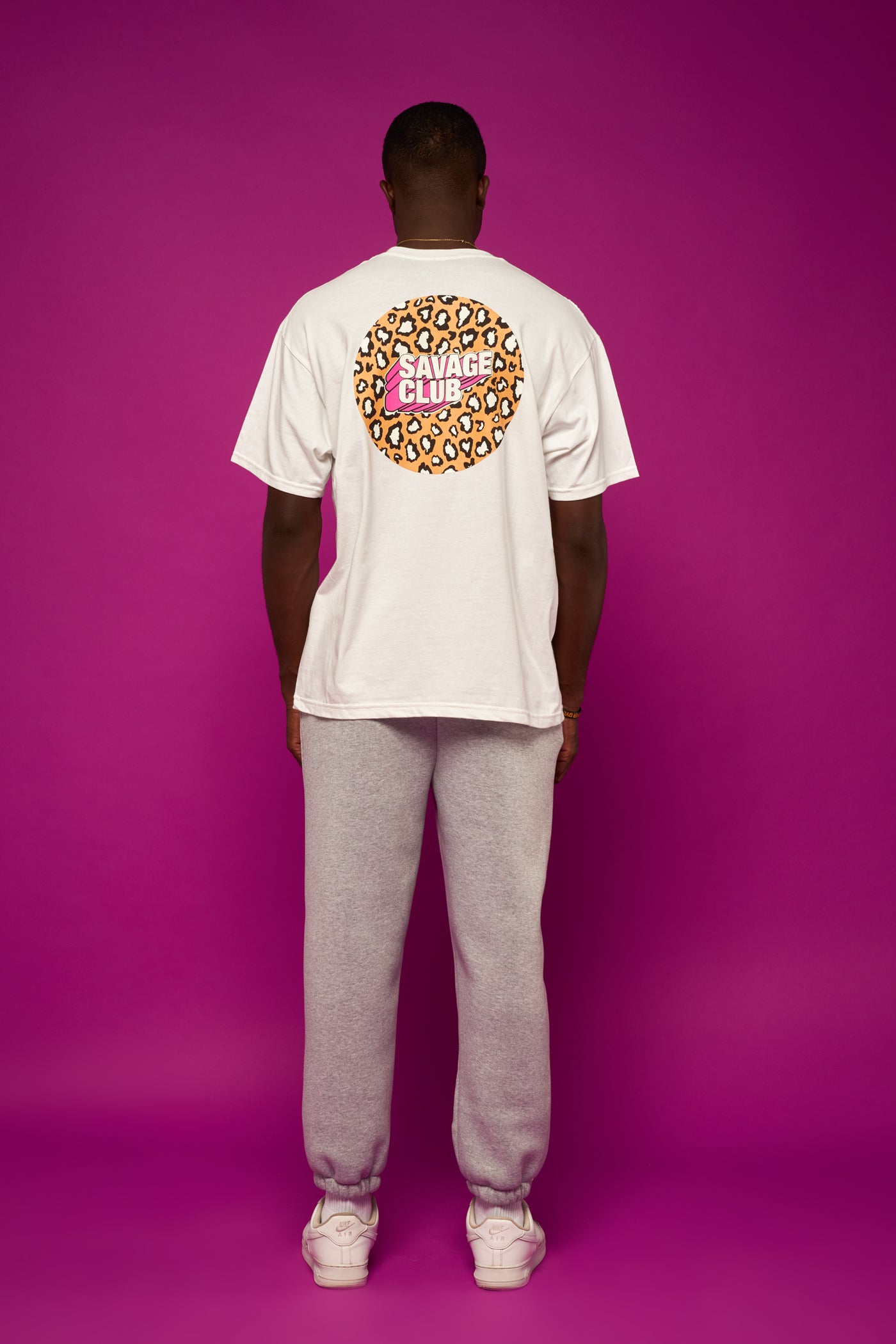 savage club white t-shirt 3d leopard logo
