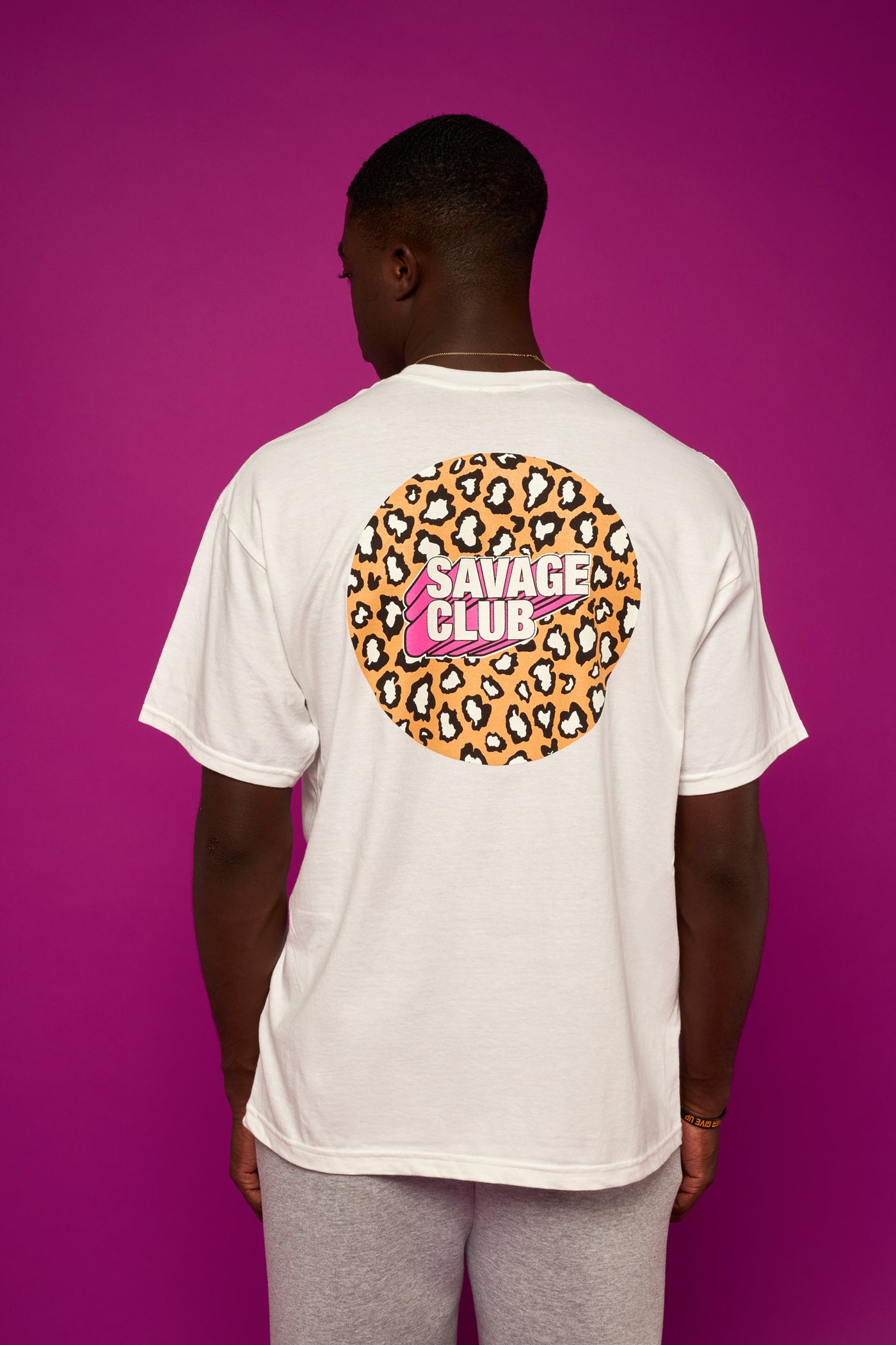 savage club white t-shirt 3d leopard logo