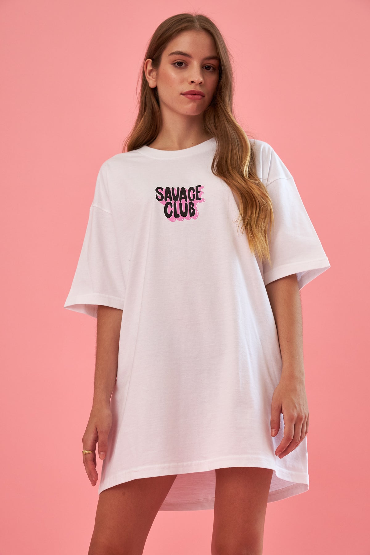 savage club white t-shirt 3d logo