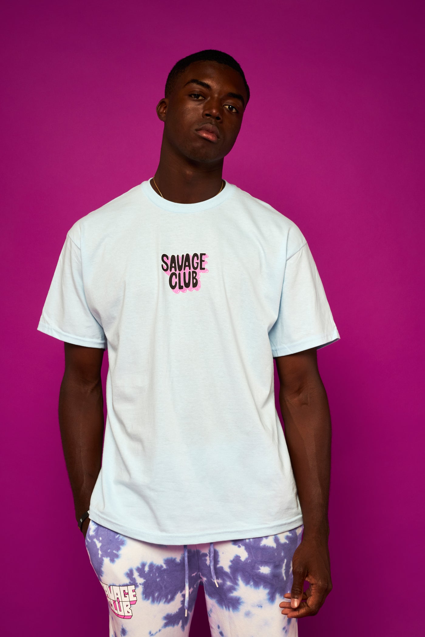 savage club light blue t-shirt 3d logo premium cotton