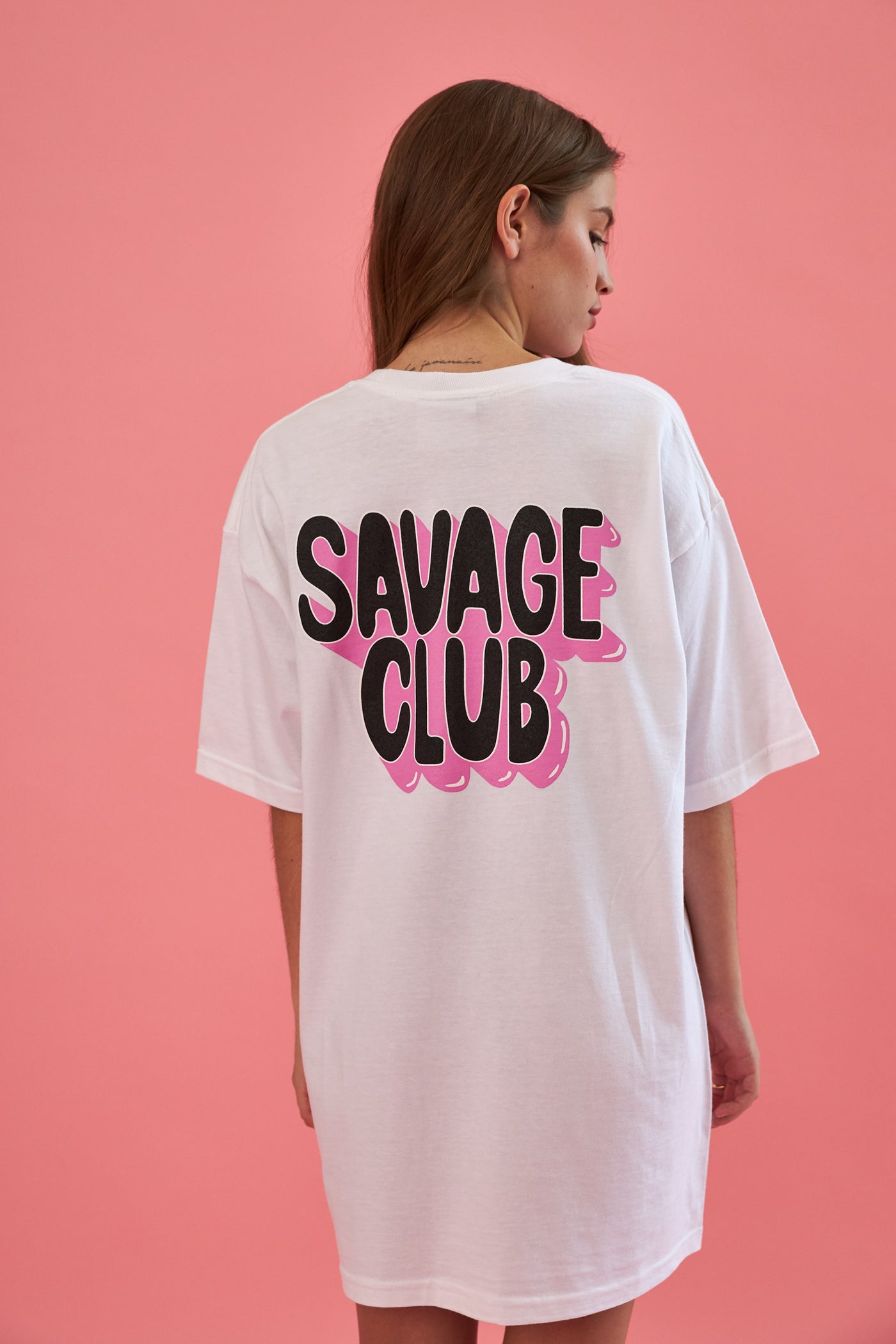 savage club white t-shirt 3d logo