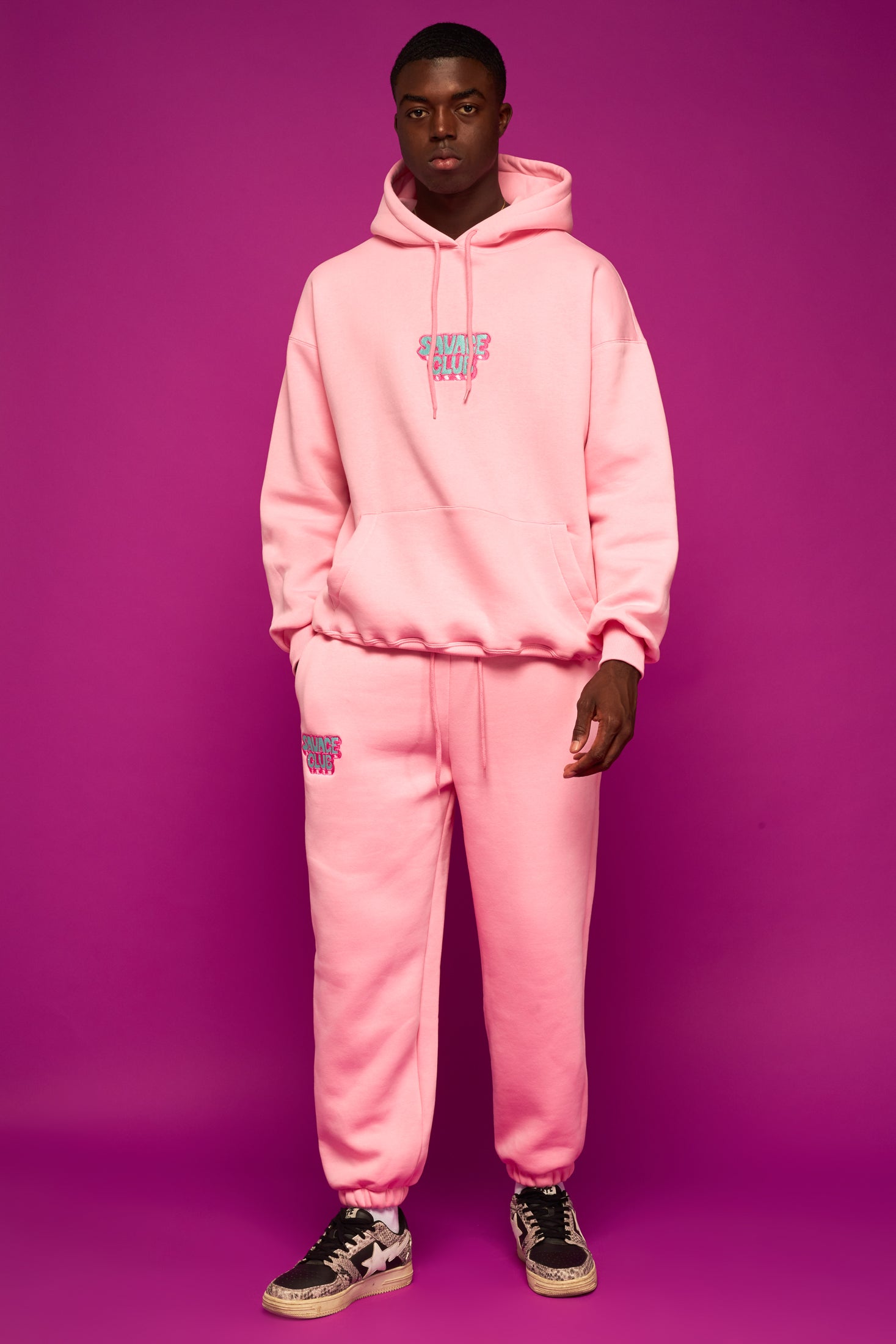 savage club light pink hoodie 3d embroidery logo