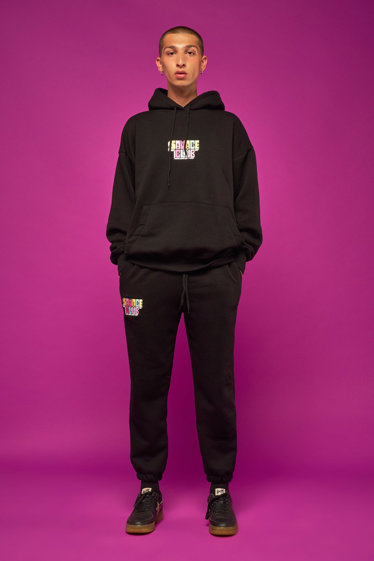 savage club black hoodie 3d embroidery logo
