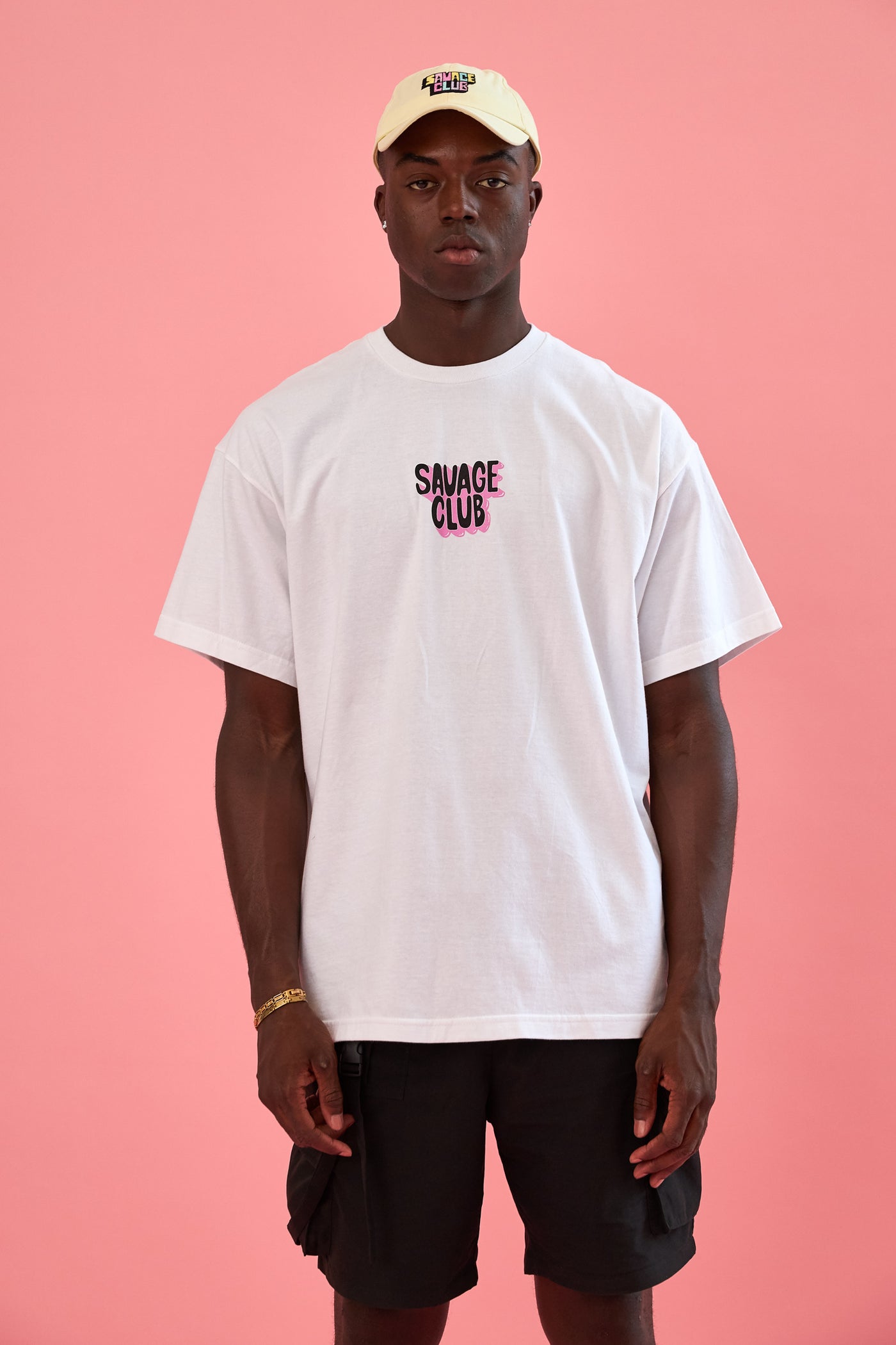 savage club white t-shirt 3d logo