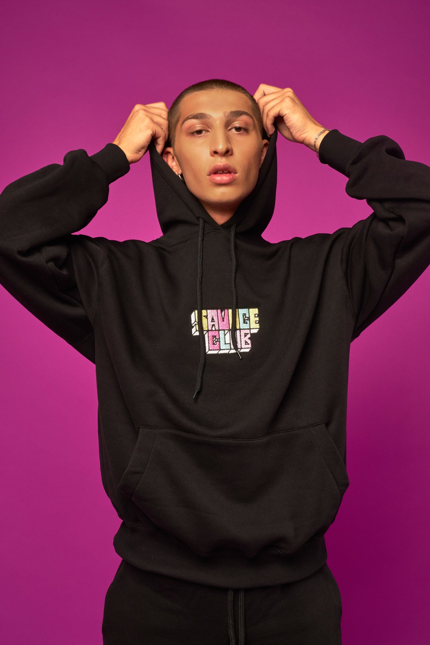 savage club black hoodie 3d embroidery logo