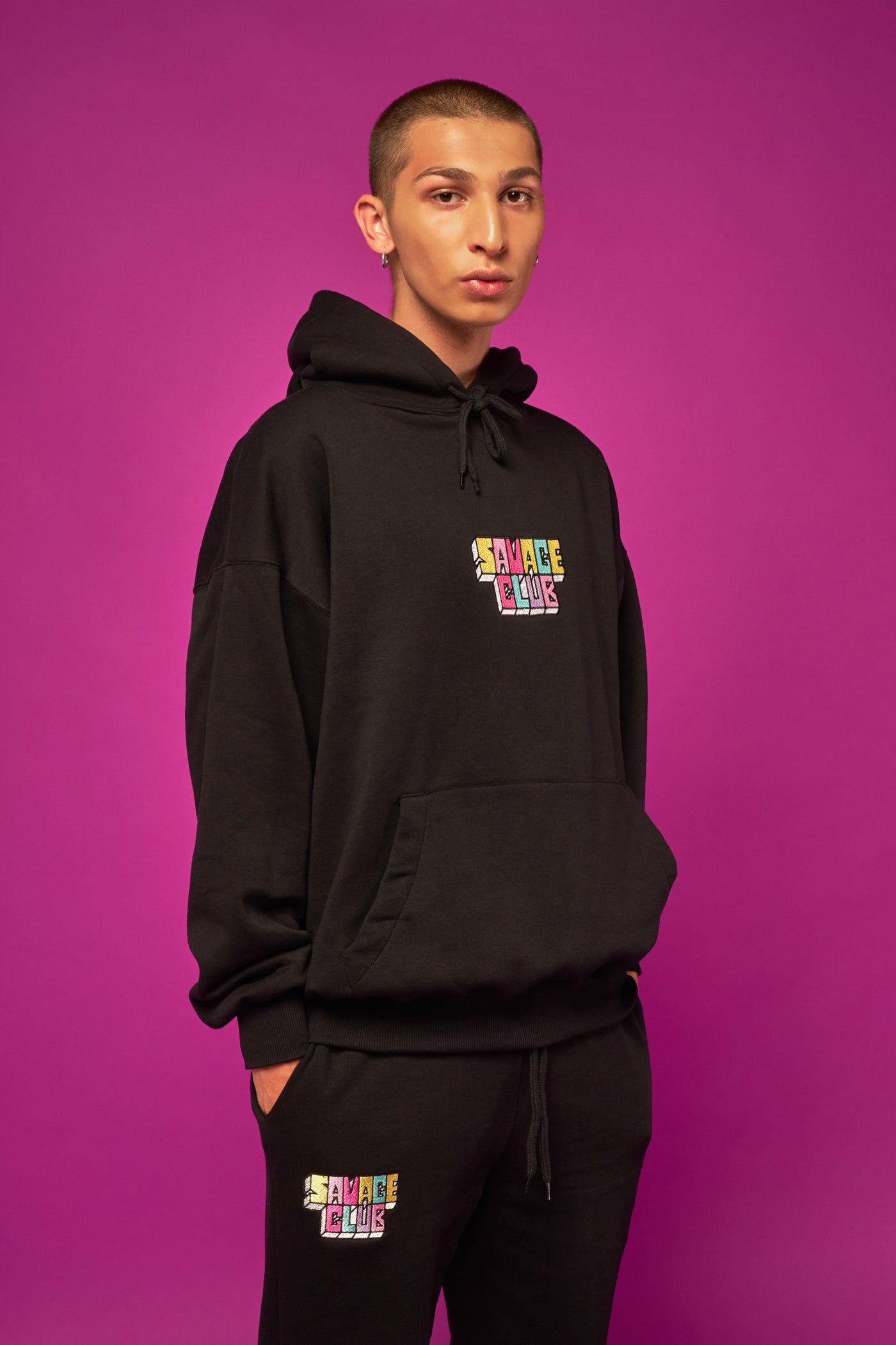 savage club black hoodie 3d embroidery logo