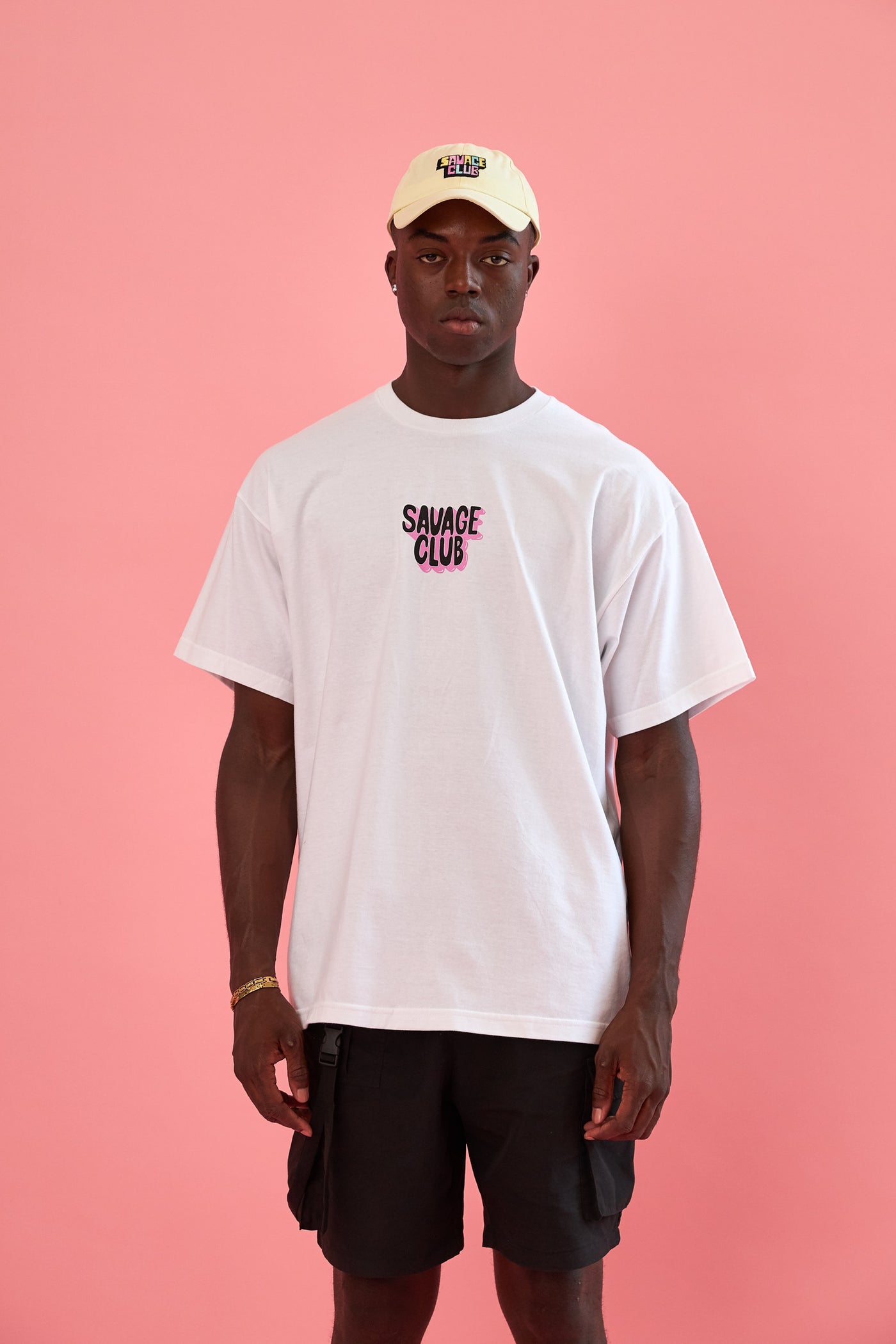 savage club white t-shirt 3d logo