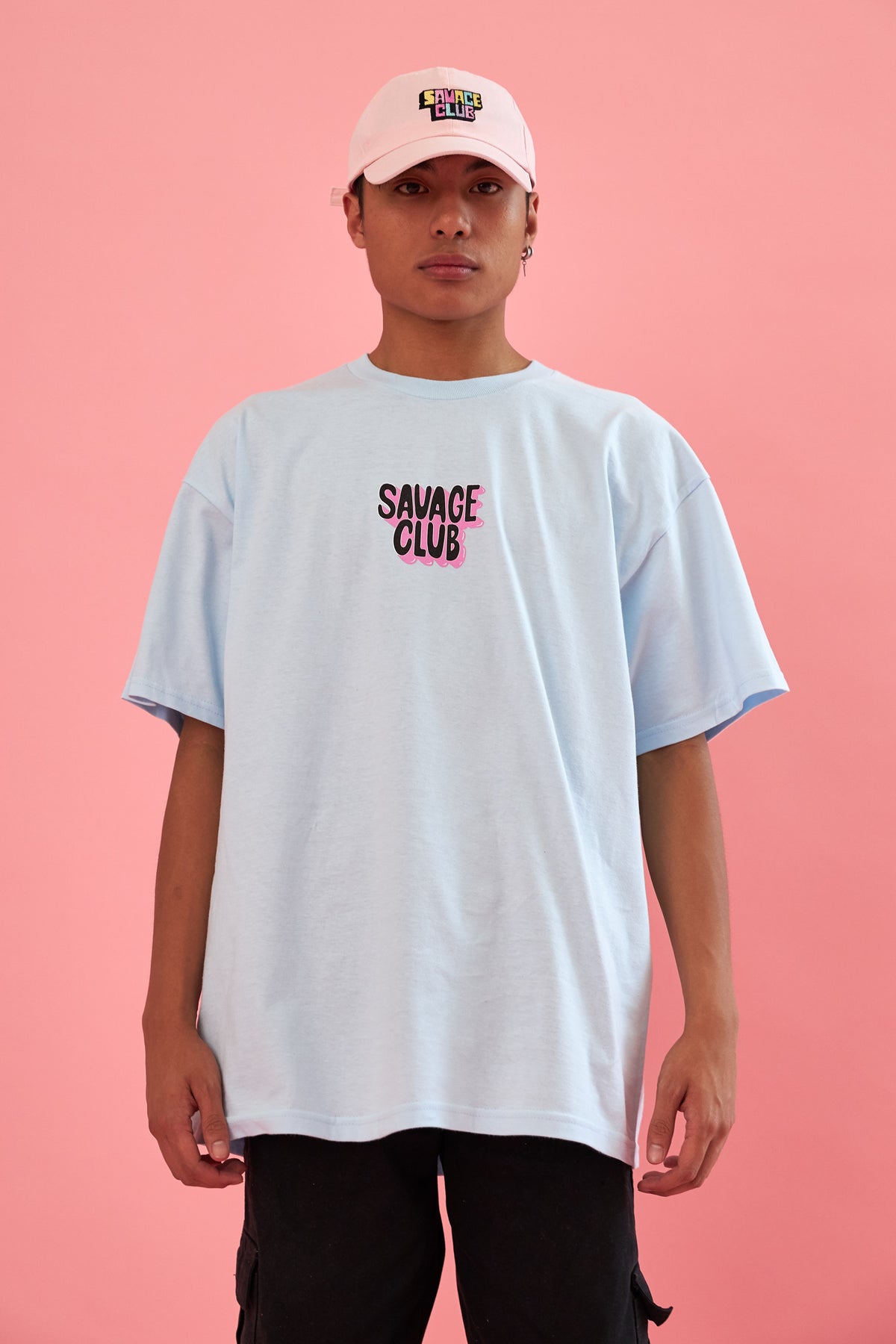 savage club light blue t-shirt 3d logo premium cotton