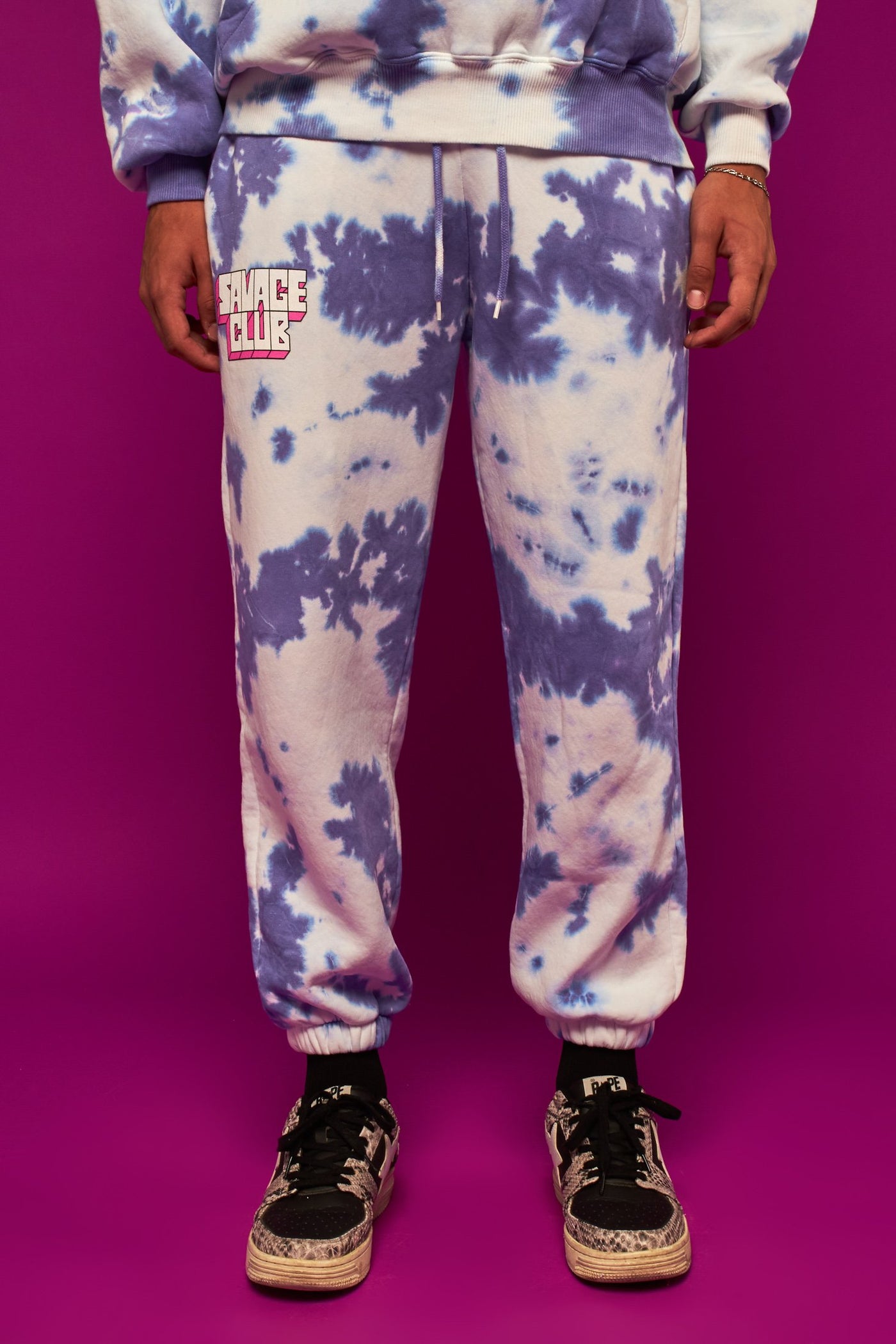 savage club tie dye purple offwhite bottom 3d screen print logo