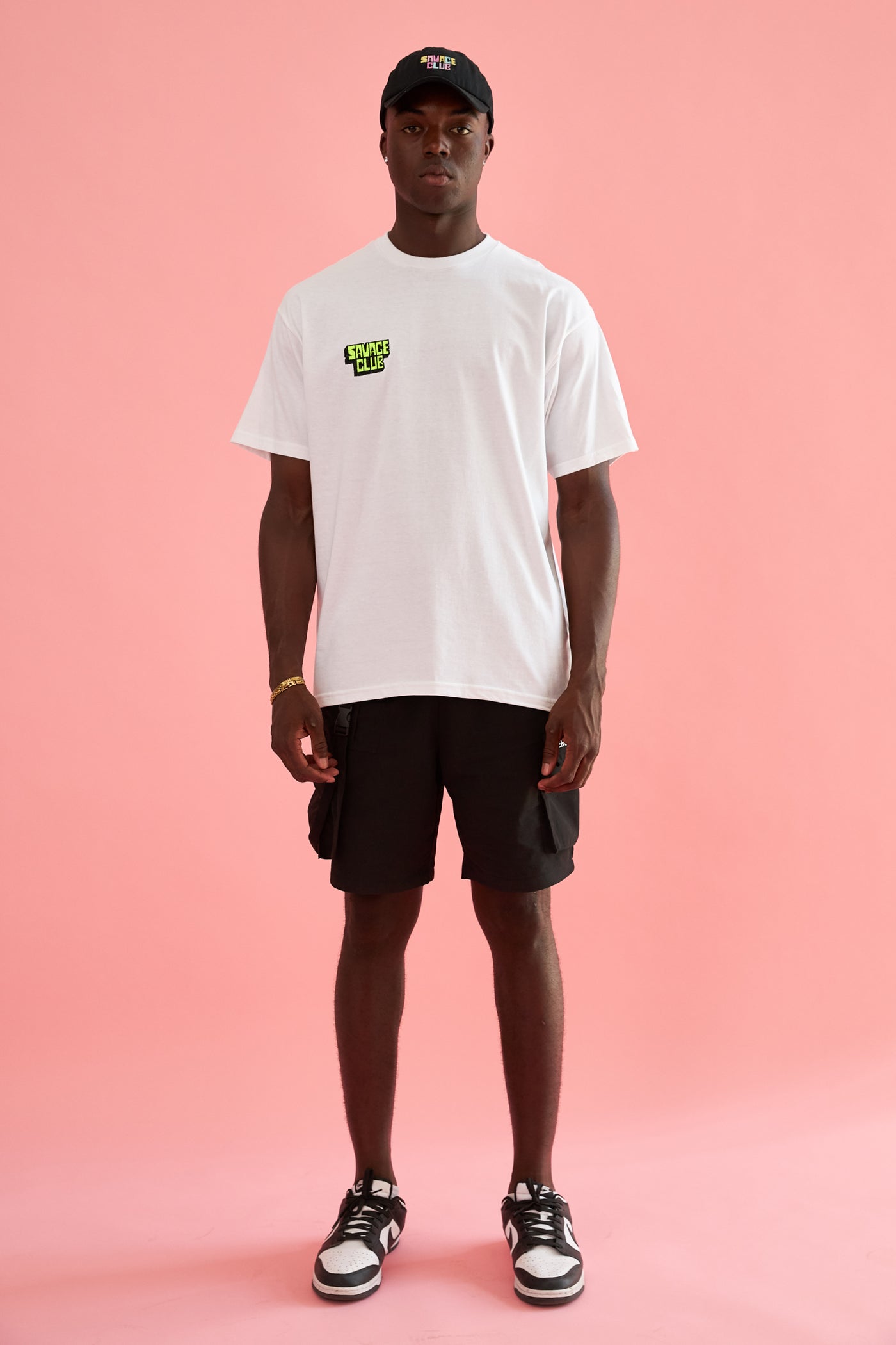 savage club white t-shirt embroidery 3d logo
