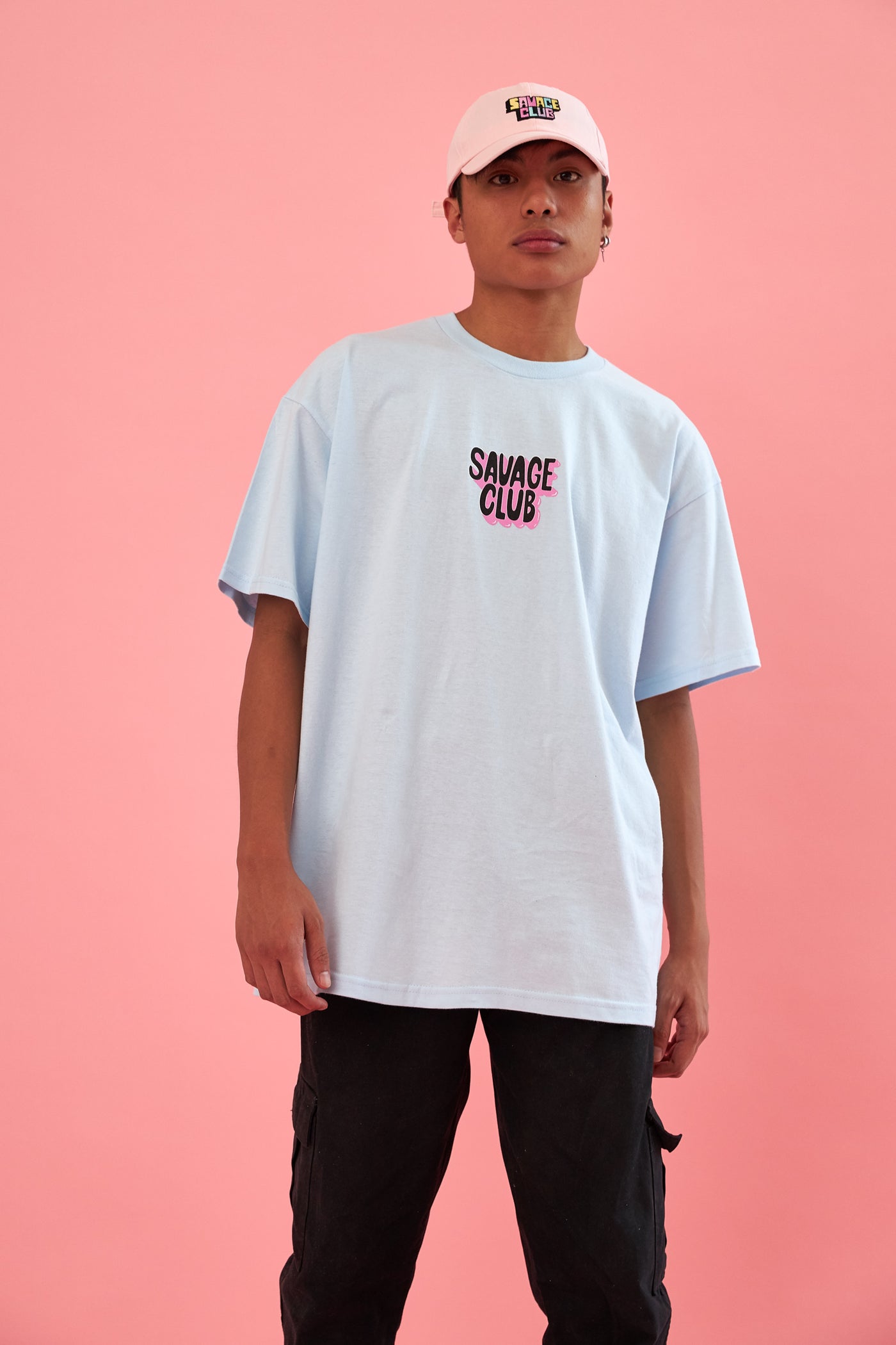 savage club light blue t-shirt 3d logo premium cotton