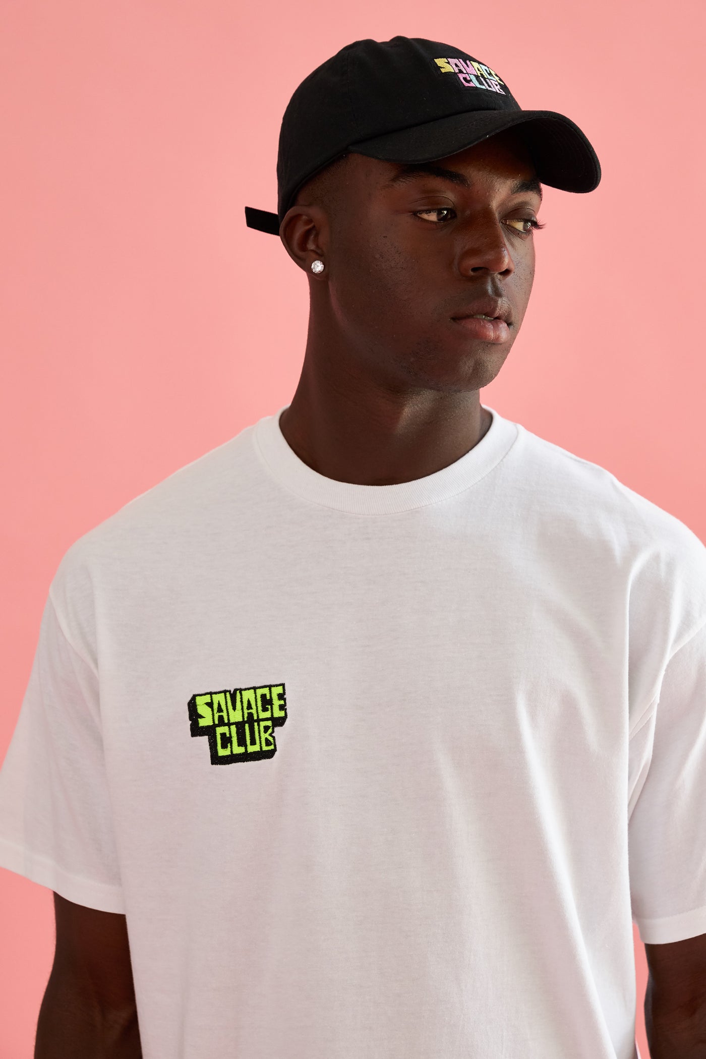 savage club white t-shirt embroidery 3d logo