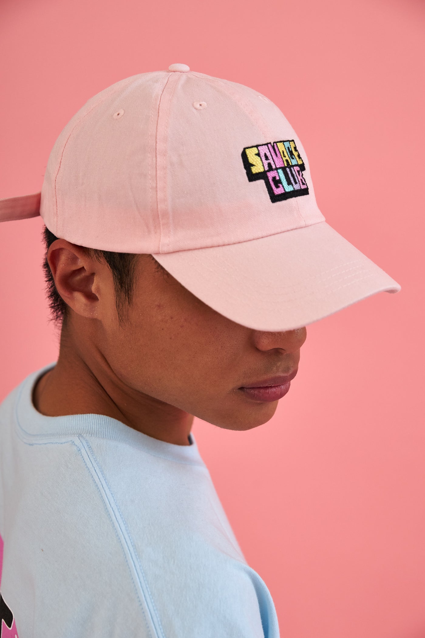 SAVAGE CLUB PASTEL PINK BASEBALL CAP EMBROIDERY LOGO
