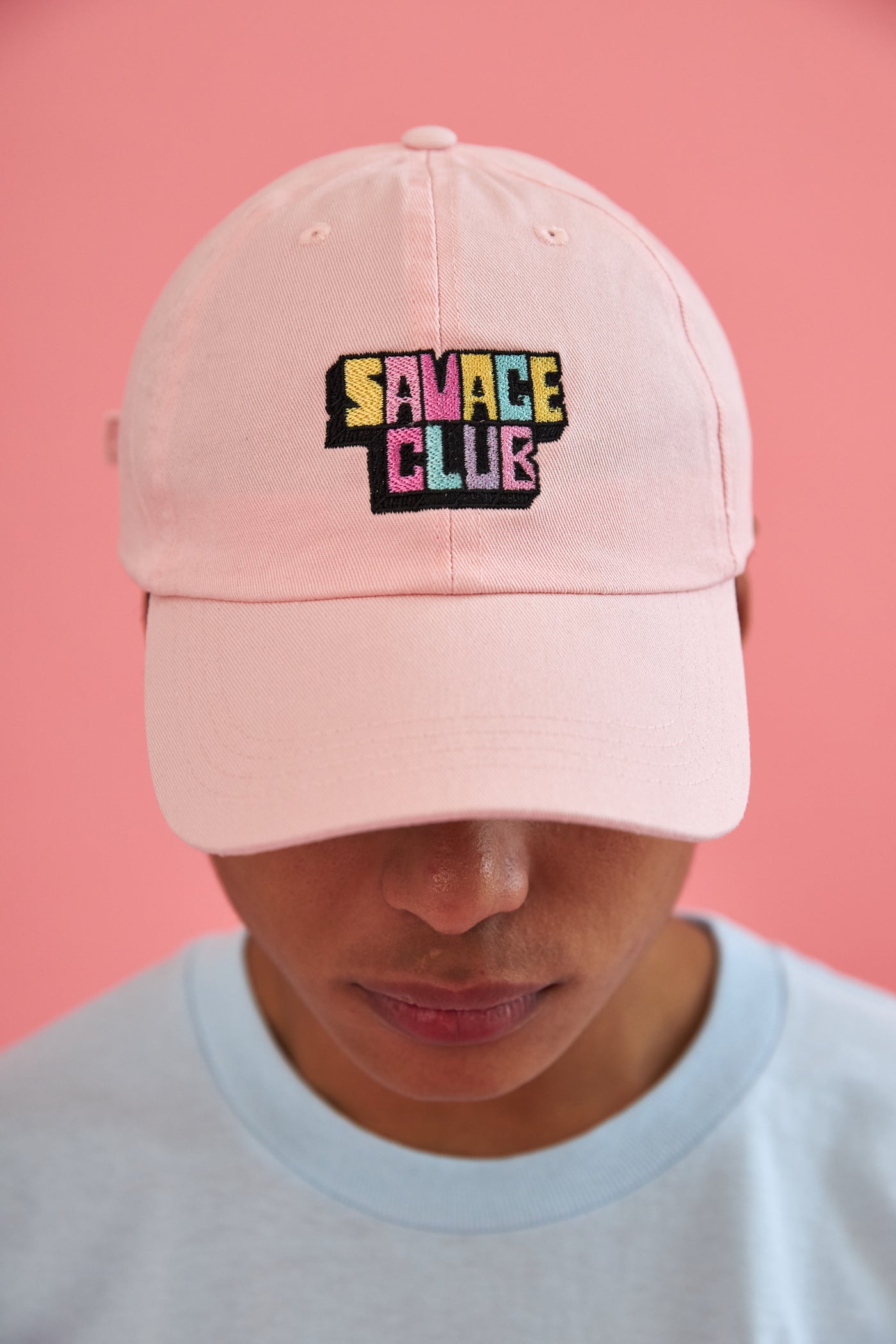 SAVAGE CLUB PASTEL PINK BASEBALL CAP EMBROIDERY LOGO