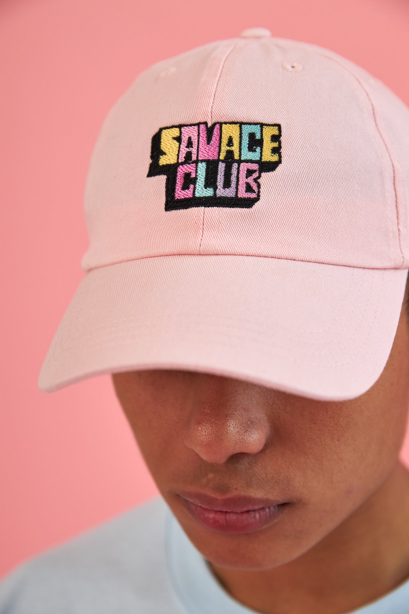 SAVAGE CLUB PASTEL PINK BASEBALL CAP EMBROIDERY LOGO